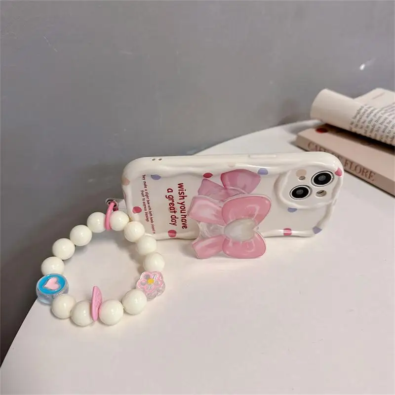 Cute Bow Bracket Holder Case For Samsung Galaxy A15 A54 A21S A22 A23 A24 A31 A32 A33 A34 S24 Plus Ultra Bracelet Chain Cover image 3
