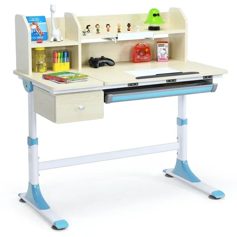 

Honeyjoy Adjustable Height Kids Study Desk Drafting Table w/Bookshelf&Hutch Blue HW67588BL
