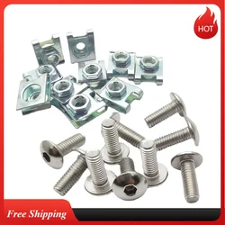 10 Set Plastic Cover Silver Stainless Steel Screw Bolt and U Type Clips with Nut  6mm 5mm for Motorcycle Scooter ATV Moped M6