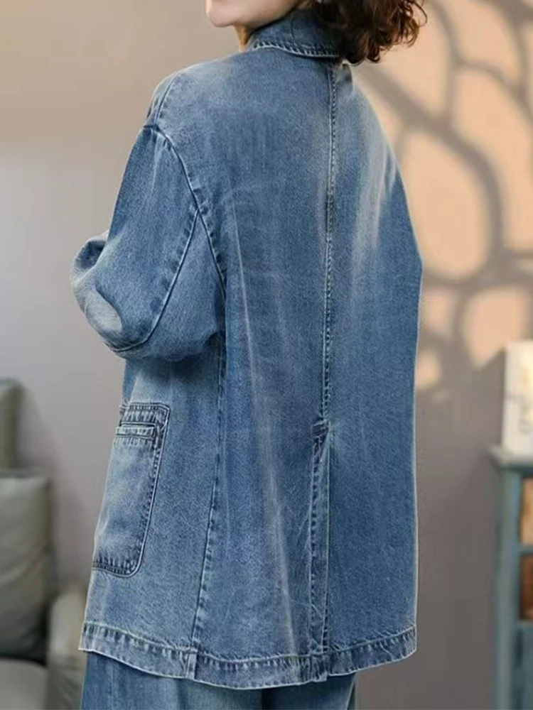 Amax LuluE Design coréen 2025 automne femmes classique Vintage col en V Denim vestes femmes lâche loisirs manteaux vêtements d'extérieur de luxe