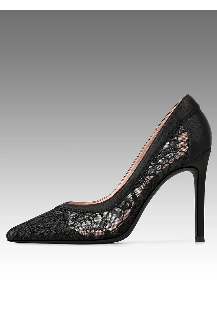 Size 31-44  3/6/8/10cm High Heels Lace Thin Heel Large Size Women Shoes Bride Pumps Ladies Wedding Shoes Pointed