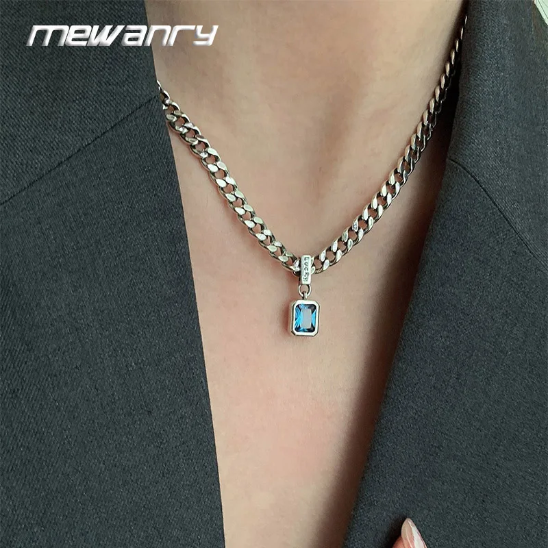 Mewanry Thick Chain Blue Zircon Necklace For Women Couple Fashion Simple Personality Classic Elegant Hip Hop Party Jewelry Gifts