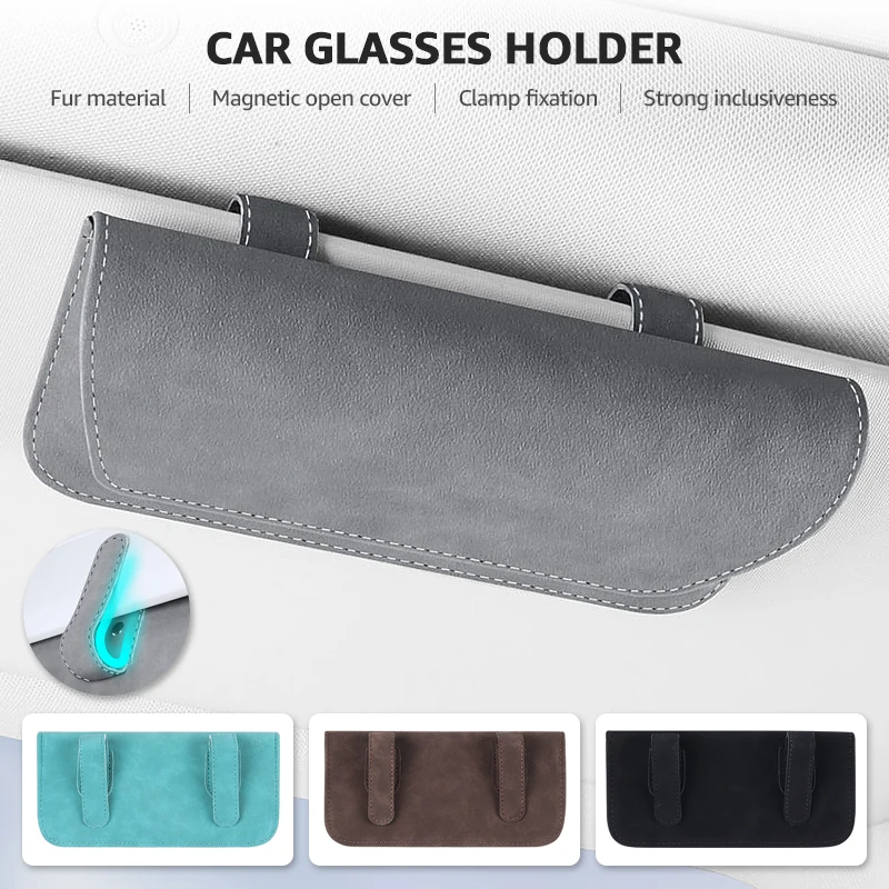 Car Glasses Eyeglasses Holder Car Glasses Sunglasses Case Suede Sun Glasses Clip Storage Accesorios Leather Visor Organizer