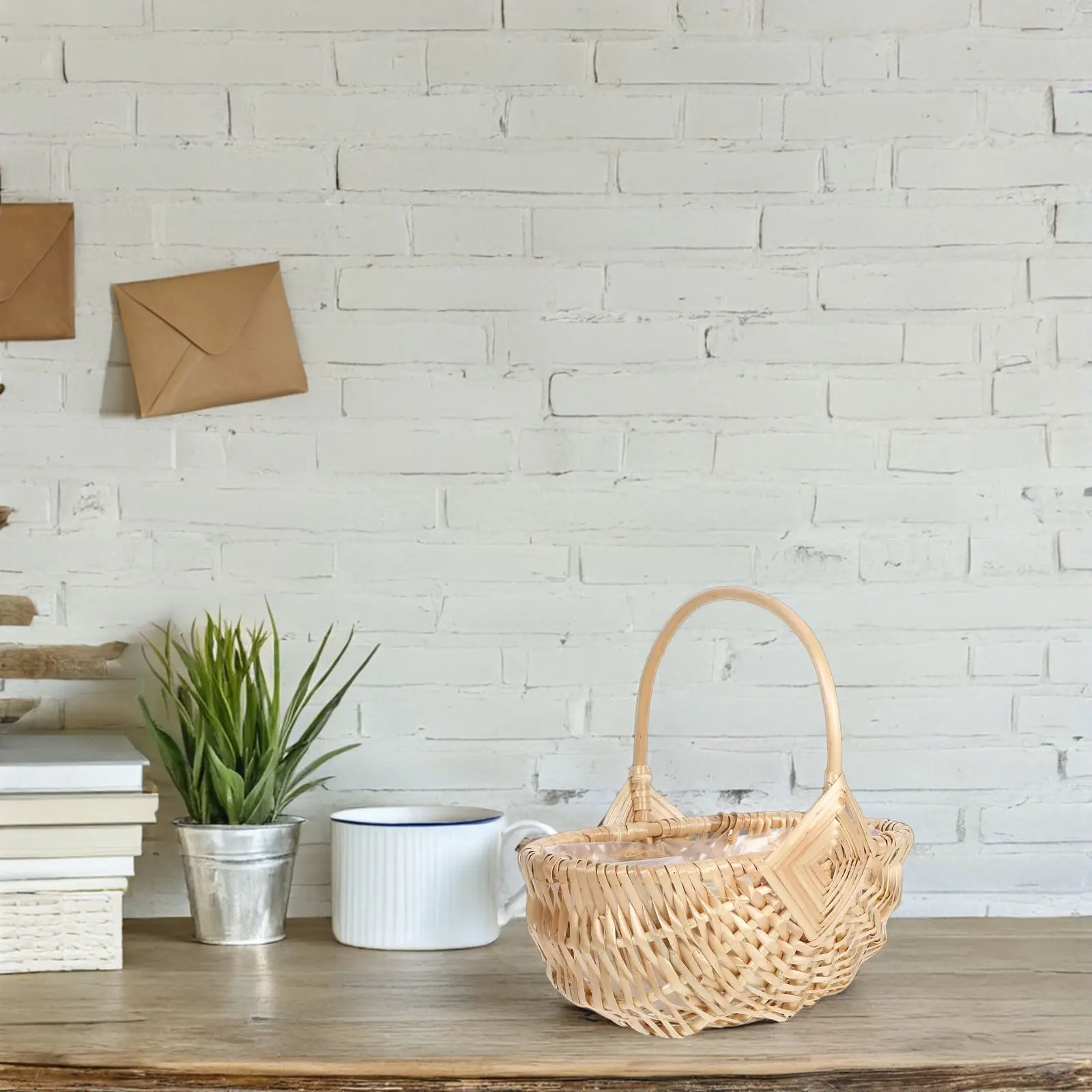 

Wicker Woven Vintage Basket Handheld for Floral Arrangements Picnic Fruit Carrying Rustic Handwoven Flower Basket