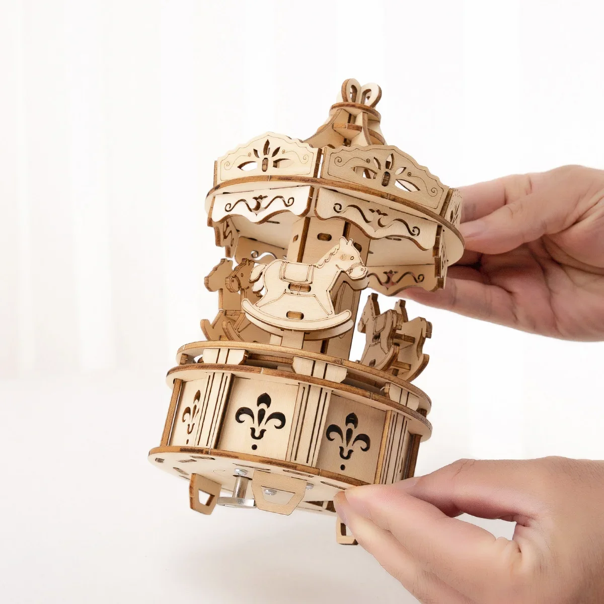 

DIY 3D Carousel Music Box Wooden Puzzle Mechanical Drive Kit Assembly Set Music Box Wooden Puzzle