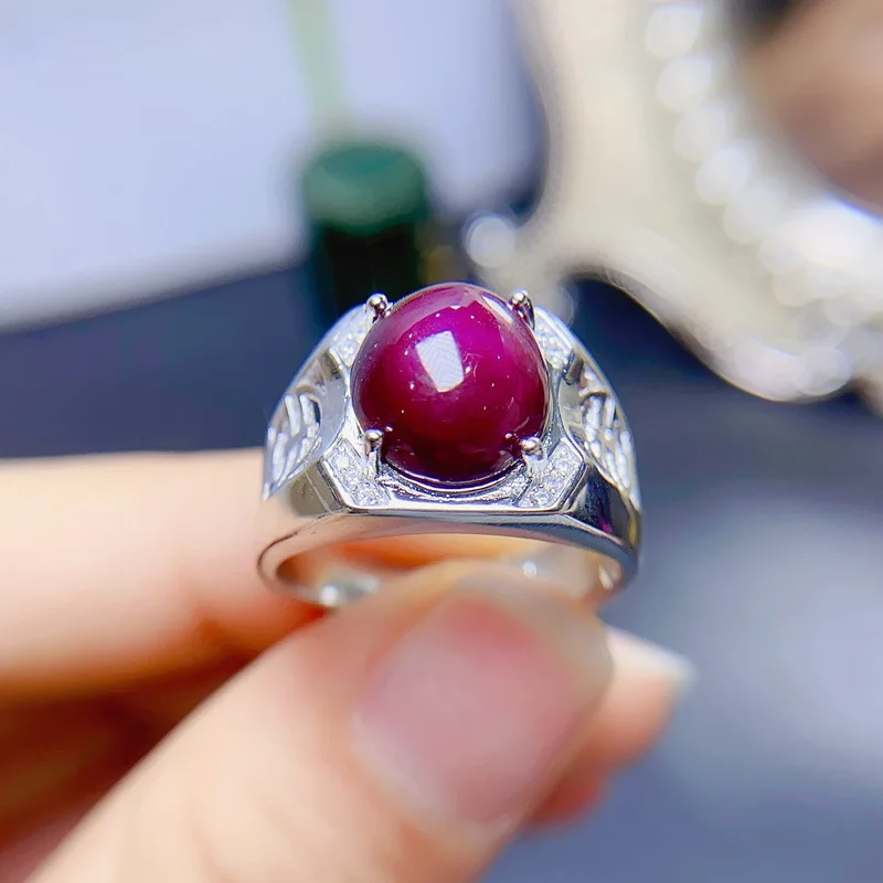 

MeiBaPJ 10*12mm Natural Ruby Gemstone Fashion Ring for Men Real 925 Sterling Silver Fine Wedding Jewelry