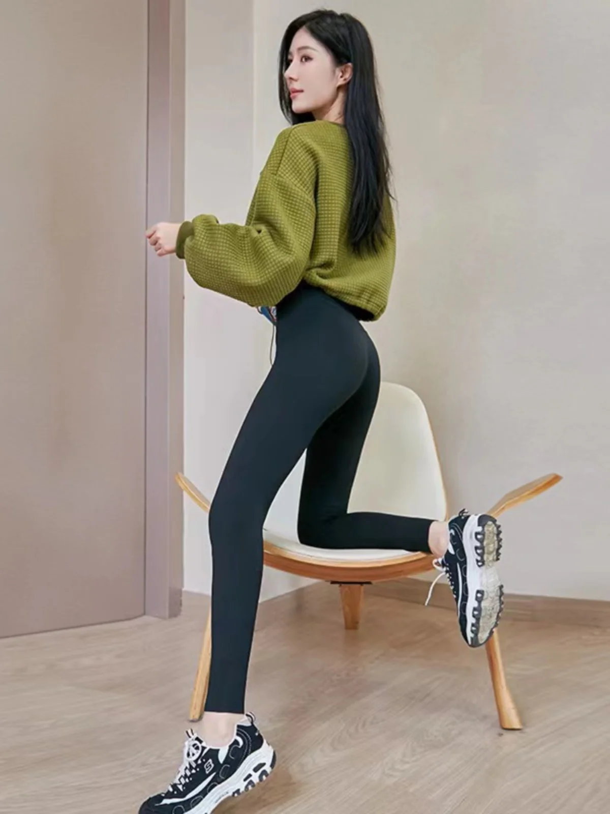 

Новинка: Летние женские брюки с высокой талией, длинные, из смесового хлопка, с узором под кожу, без видимых швов, для йоги