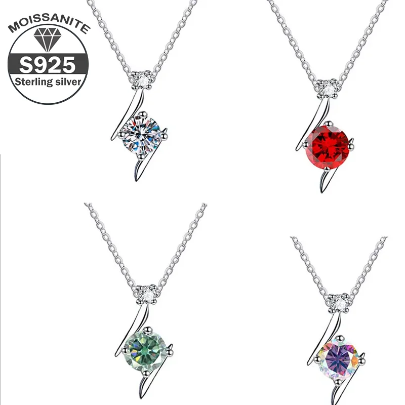 

1Carat Moissanite Pendant s925 Sterling Silver Necklace Moissanite Lightning Star Clavicle Chain Silver Pendant Female D Color G