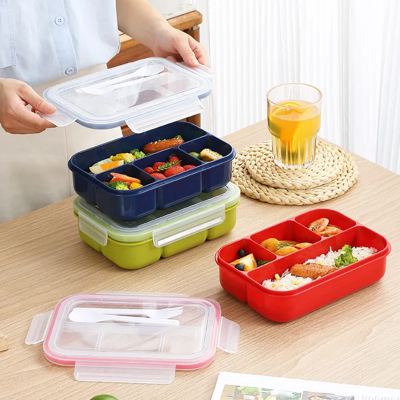 

Convenient Four-Compartment Plastic Lunch Box for Students and Office Workers - The Perfect Solution for On-the-Go Meals