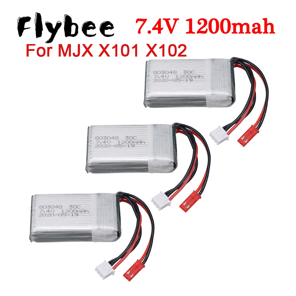 7.4V 1200mAh 30C Battery For MJX X101 X102 Yi zhang X6 H16 H40WH V262 V333 V353B V666 RC Drone Spare Parts Accessories 1-10pcs