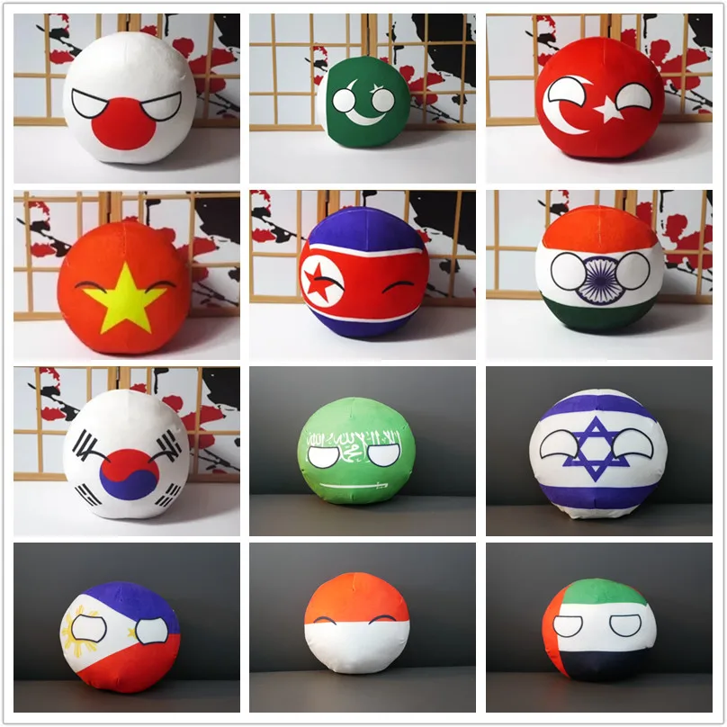 Countryballs Plush Doll Japan Pakistan Korea Turkey Israel Vietnam Cambodia Qatar Ball Polandball Stuffed Pillow Toy for Gift