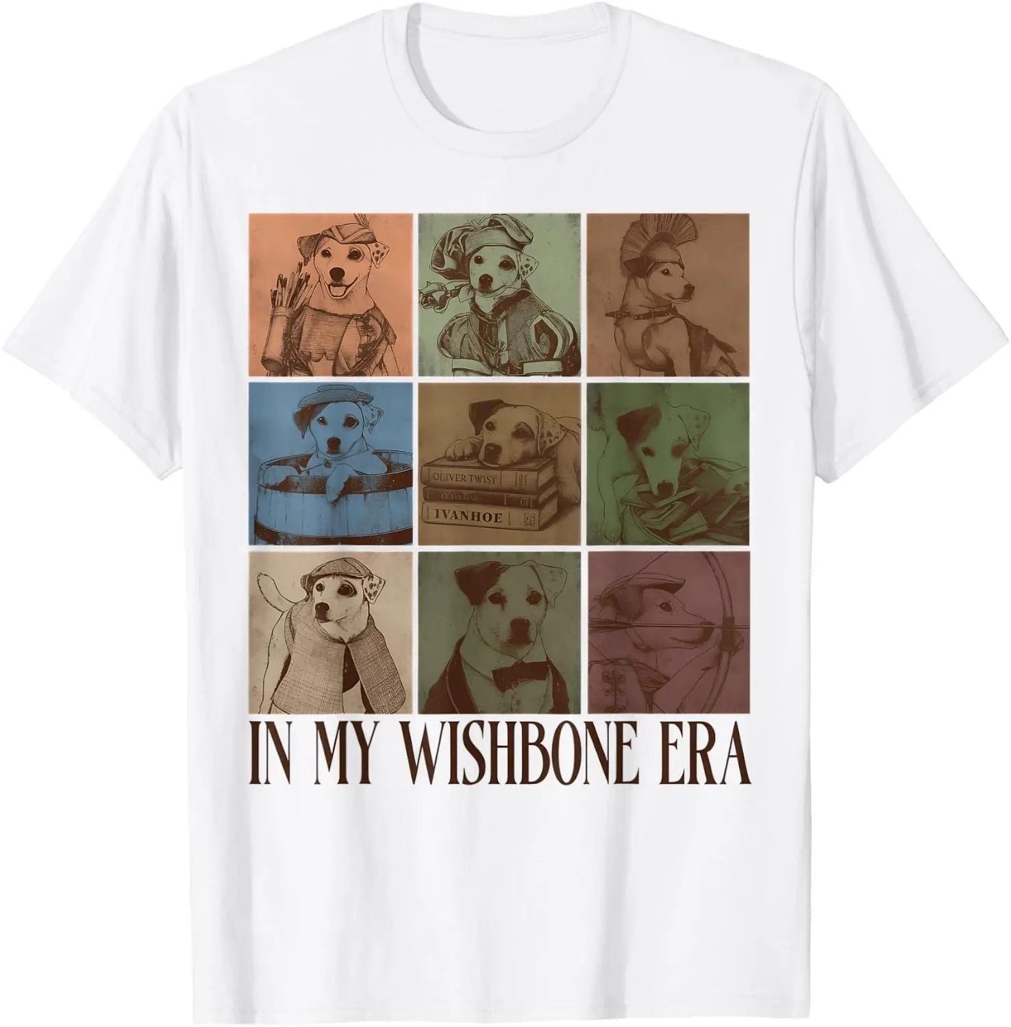 In My Wishbone Era Literary Dog Book Lover Vintage 90S T-Shirt Men Women Unisex Novelty Graphic T‑Shirt, Classic Crew Neck 100% Cotton Tee, Lightweight Anti‑Pilling Breathable Casual Tops, Year‑Round Daily Outfit, Holiday Birthday Present Tee