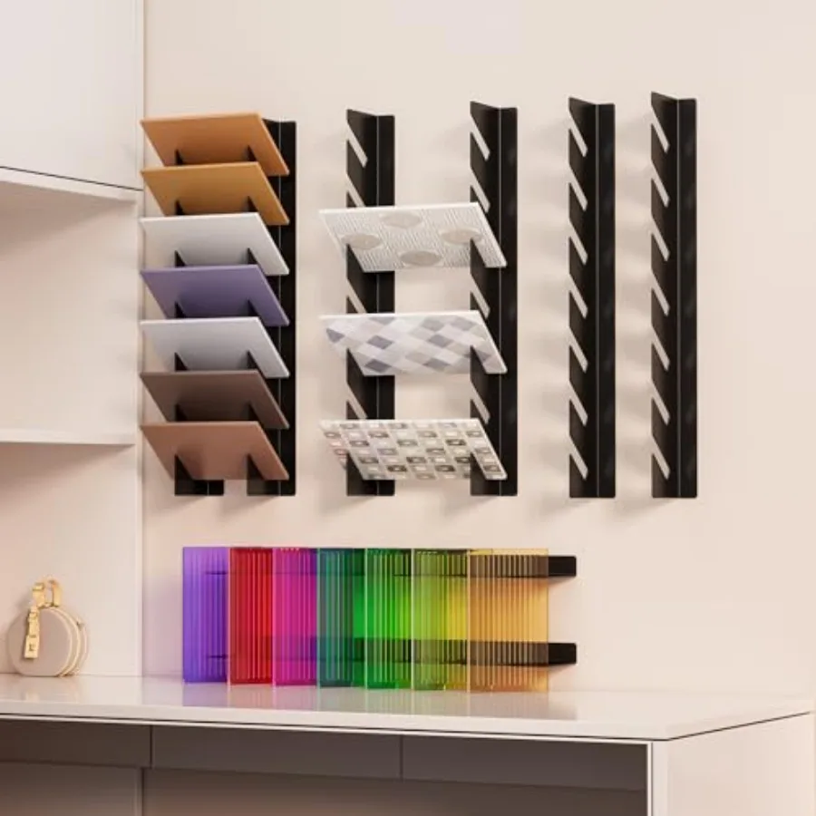 

Cabinet Door Tile Display Rack Adjustable, Wall Mounted Tile Board Display Rack, Metal Tile Display Stand, 7 Slots Building Mat