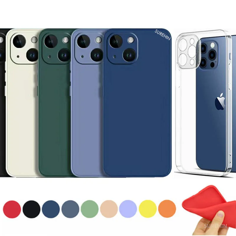 

For iPhone 14 Pro MAX Case 13 12 11 Pro MAX SE 2 3 7 8 Mini Full Protectiive Soft Transparent Liquid Silicone Back Case Cover