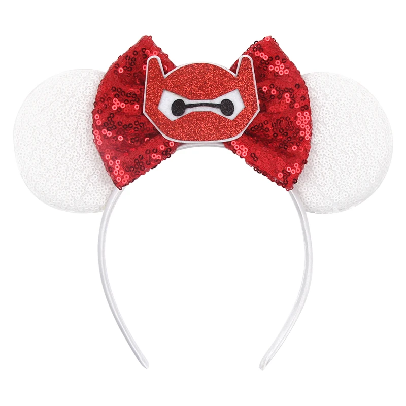 New Designs Baymax Disney Ears Headband Character Mickey Mouse Big Sequin Bow Hairband Party Festival Cosplay Hair Accessories