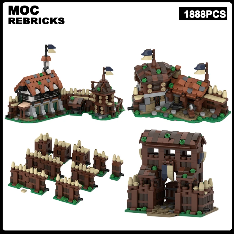 

Строительные блоки MOC, штабелируемые обладунки, ворота-палисада, расширение двора для мини-блюстейн, модель замка, кирпичи, игрушки, подарок