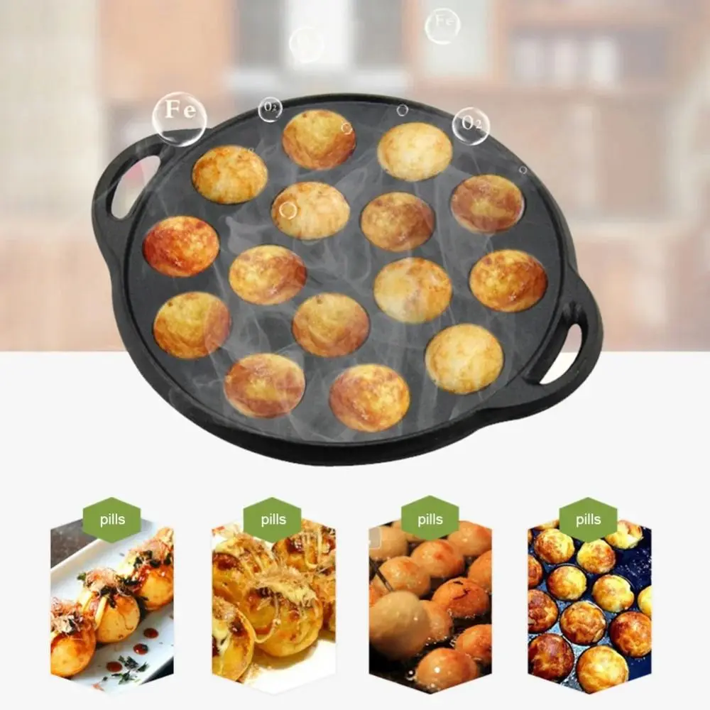 

15 Holes Cast Iron Takoyaki Pan Cast Iron DIY Takoyaki Grill Pan Non-Stick Baking Pan Takoyaki Maker Kitchenware Supplies