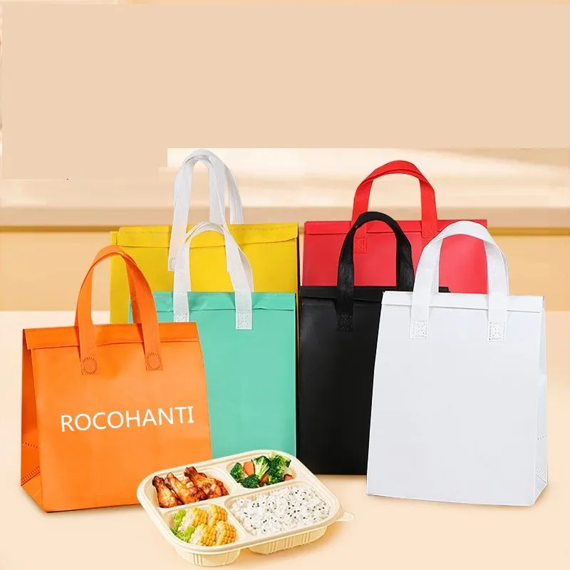 50pcs Large capacity foldable portable non woven lunch cooler bags eco friendly can insulated food delivery beer cooler bag