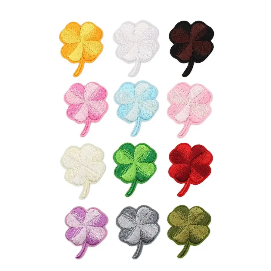 10pcs Iron On Clover Patches for Clothes Bags Shoes Embroidered Leaf Stickers DIY Sewing T Shirts Dress Jeans Appliqued Badge