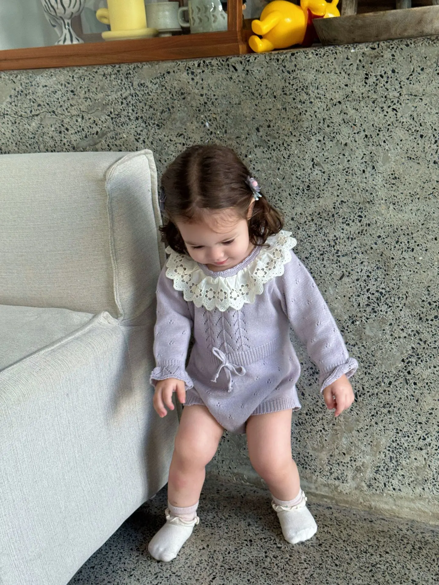 Autumn Baby Girls Clothes Lace Collar Infant Bodysuit Toddler  Knit Bodysuit &One Piece Sweet Girls Knirtwear