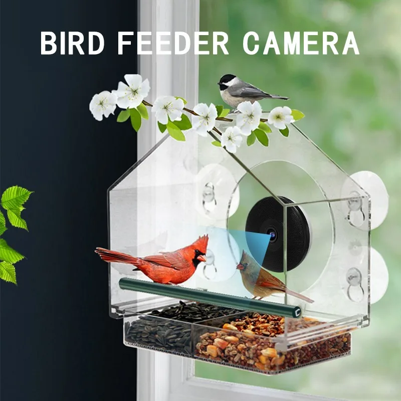 AI Bird Recognition Smart Bird Feeder Camera Two-Way Voice Intercom 4MP HD Night Vision Wide Angle CMOS Sensor WiFi Pan-Tilt