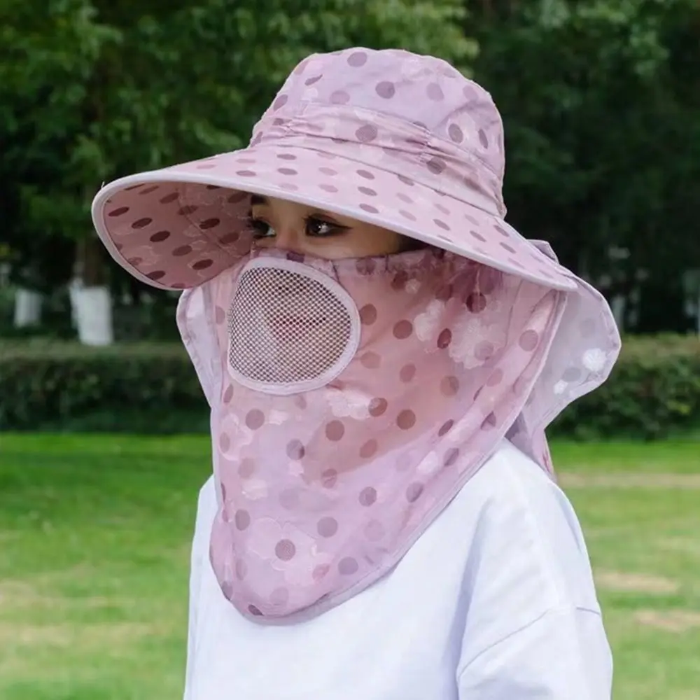 

Sun Protection Women Sun Hat Neckline Mask Wide Brim Sunscreen Bucket Hat Climbing Cap Farm Work Cap Tea Picking Hat Riding