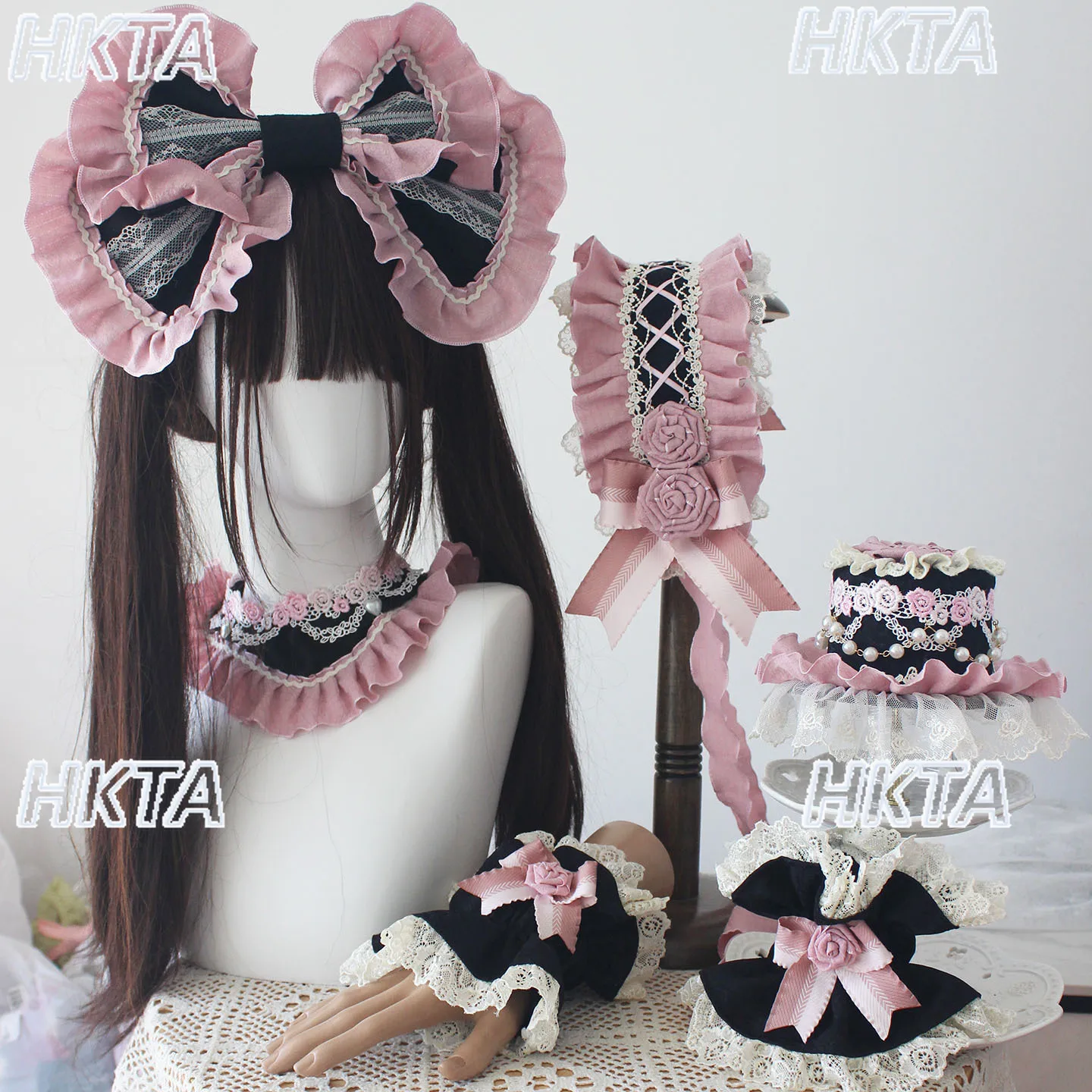 

Japanese Handmade Sweet Lolita Hair Clips Gorgeous Flower Wedding Lace Bow Hairpin Top Hat Neck Chain Apparel Accessories Women
