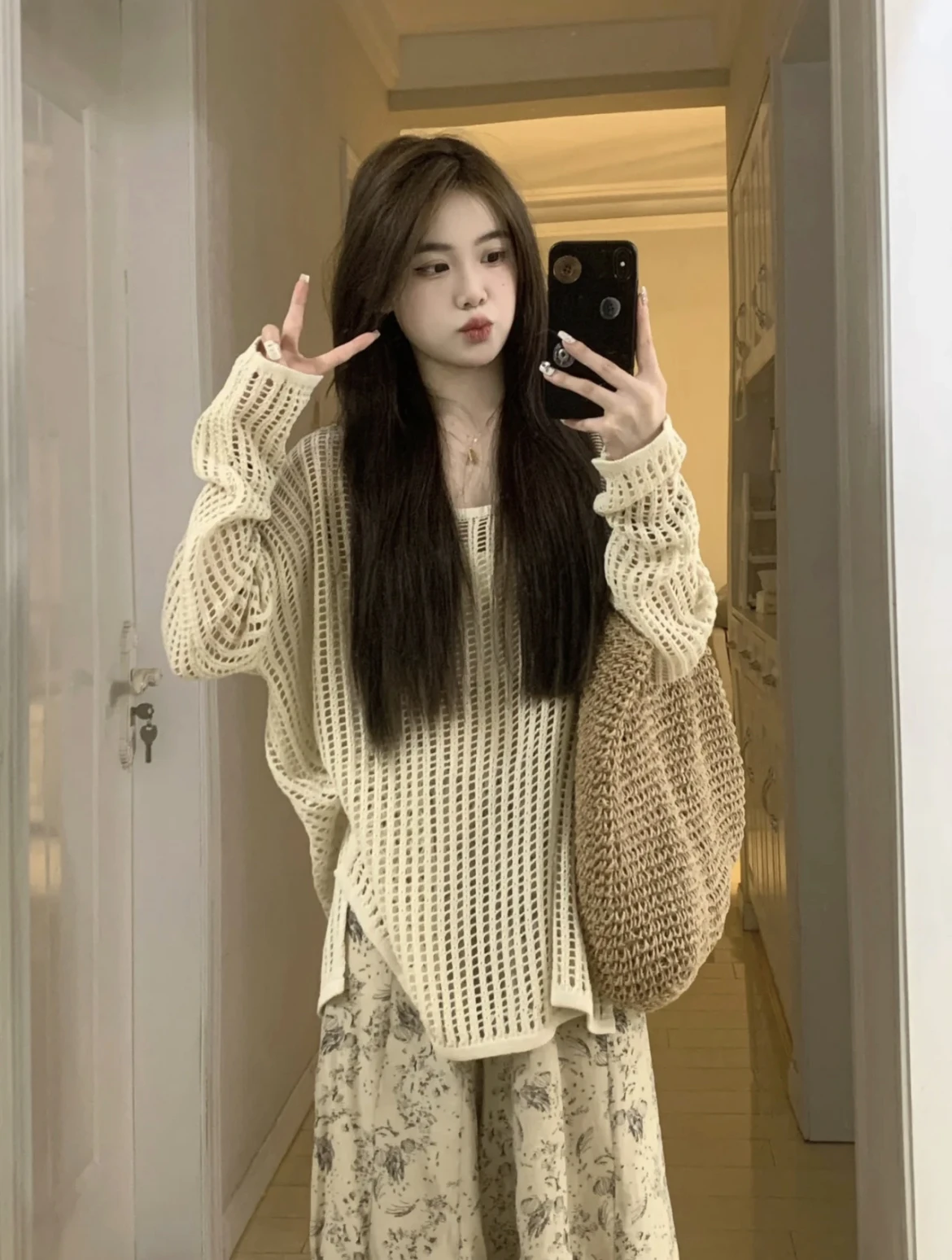 

Женская летняя тонкая вязаная футболка с длинным рукавом, свободного кроя, с вырезами, для защиты от солнца, с открытыми плечами