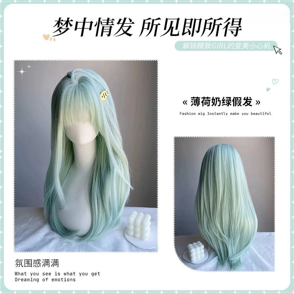 緑のウィッグ、長い髪、人工模擬毛アニメゲームアクセサリー、コスプレ、フルヘッドギア、巻き毛、写真ショーの小道具