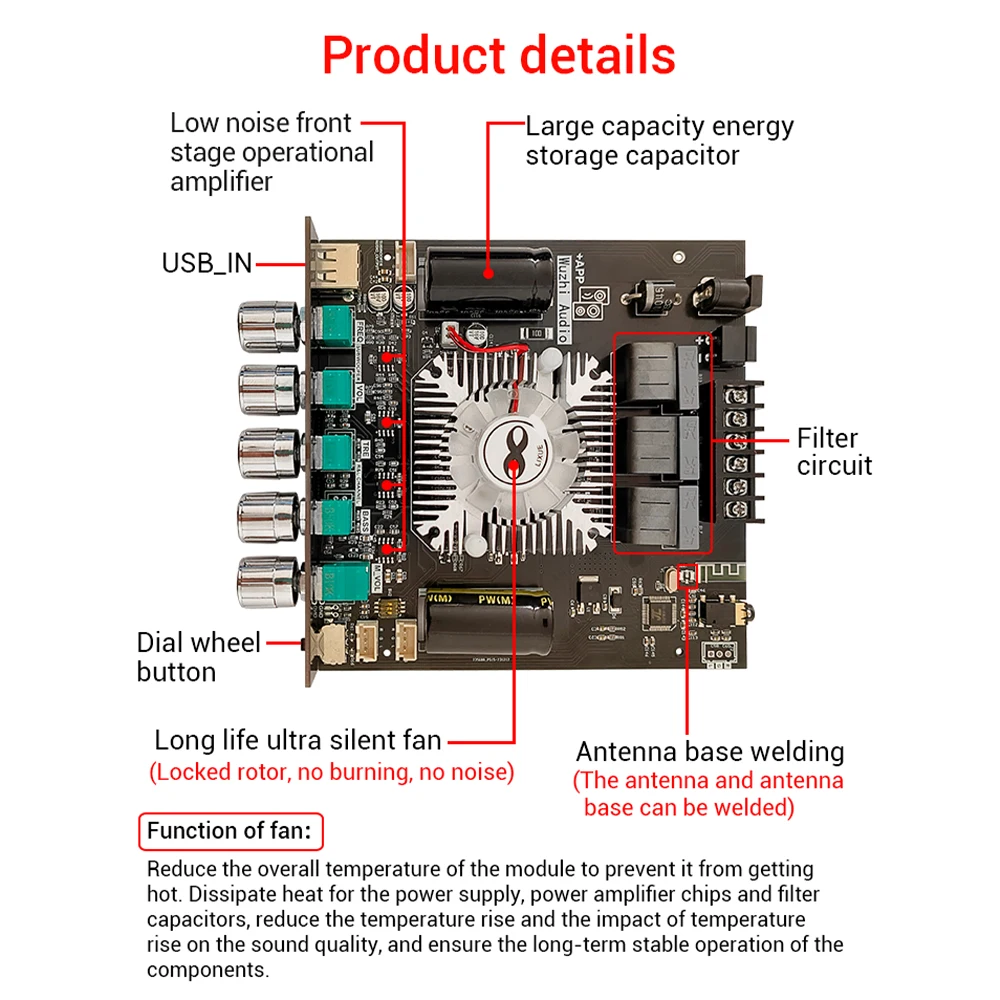 HT21-3G TDA7498E HIFI Digital Power Audio Amplifier Board 160Wx2+220W AMP Subwoofer Treble Bass Wuzhi Audio APP AUX 2.1 Channel