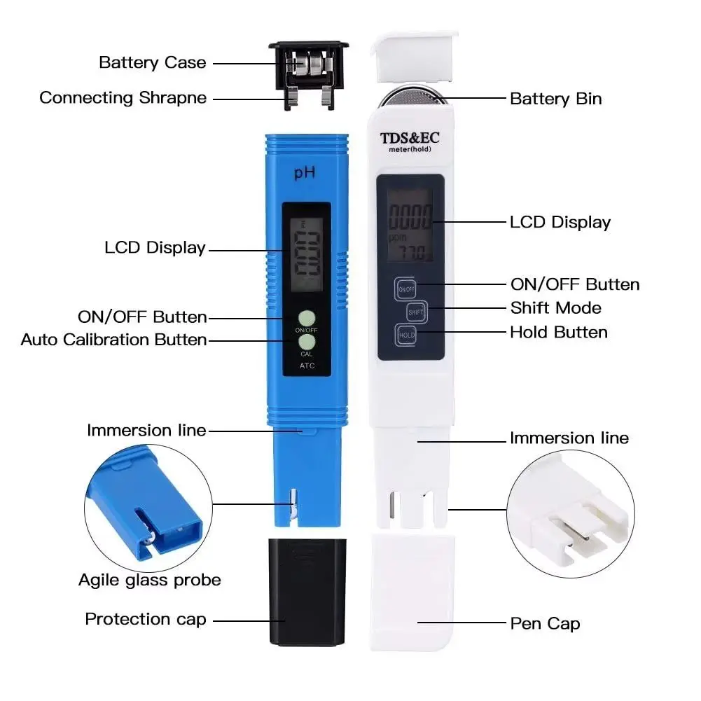 PH and TDS Meter Digital Water Tester 4 in 1, 0.01 High Accuracy Pen Type PH Meter, Water Test Kit for Household Drinking