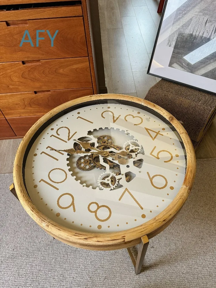 Retro Digital Clock Gear Coffee Table for Home Decor Living Room TV Cabinet Sofa Corner Tables Clock Furniture for Modern
