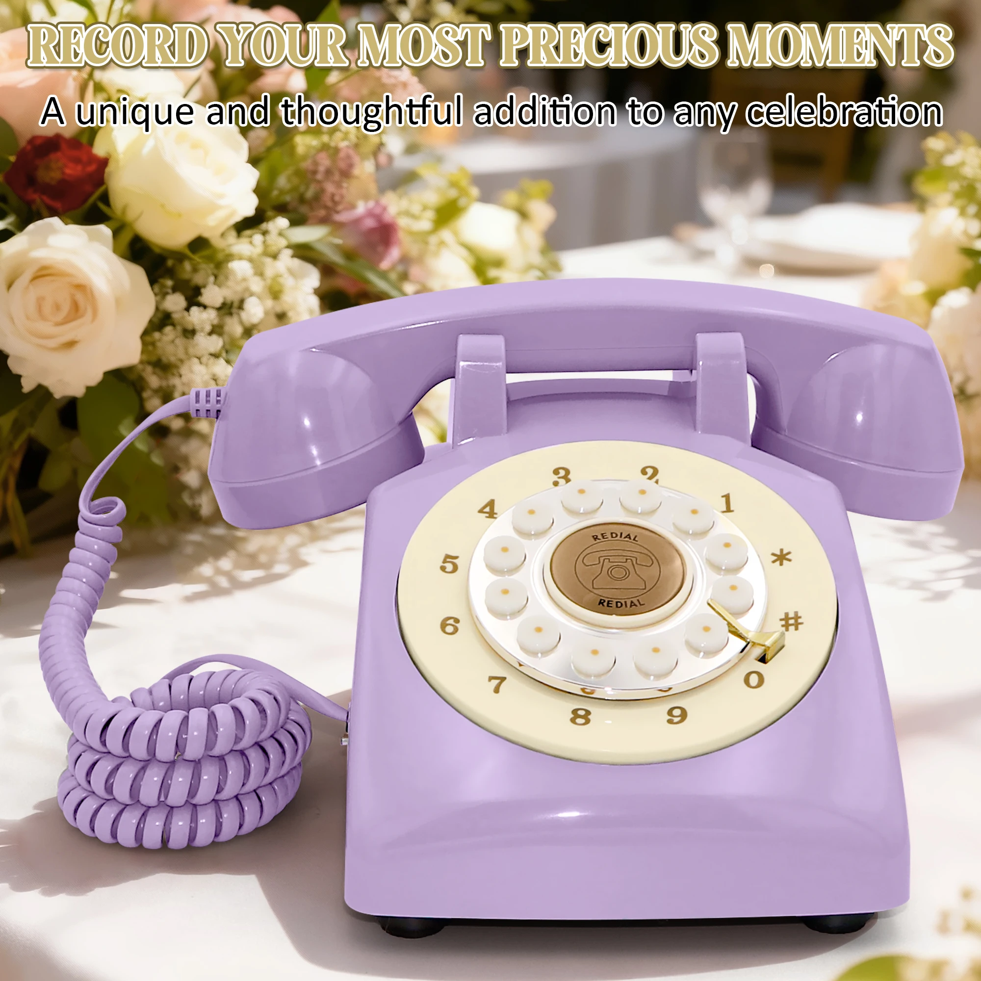 Audio Vintage Guestbook Telephone for Weddings Record and Play Voice Messages with 32GB Unique Retro Phone for Birthday Party