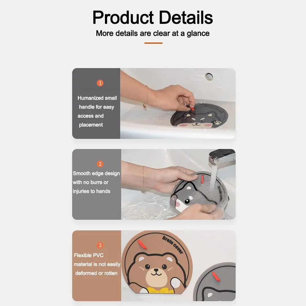 

Сливная крышка для канализационного пола с мультяшными животными, анти-потерянная крышка для дезодоранта, анти-запах, уплотнительный силиконовый коврик для канализации