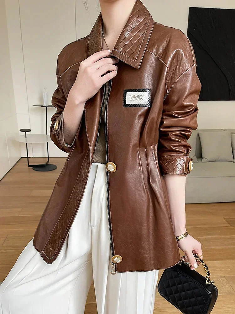 Leather Genuine Jacket Women Luxury Real Sheep Skin Slim Overcoat 2024 New Fashion Natural Sheepskin Coat deri ceket kadın