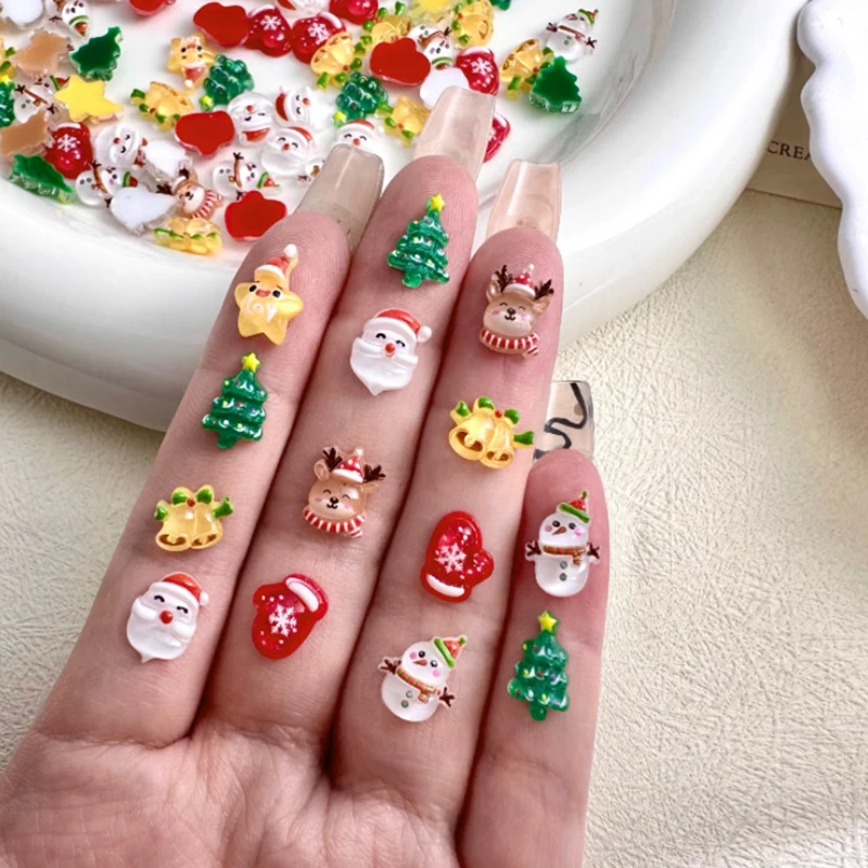 24pcs Resin Flatback Cute Snowman Reindeer Christmas Tree Bell Gloves Christmas Series Nails Decoration DIY Resin Jewelry