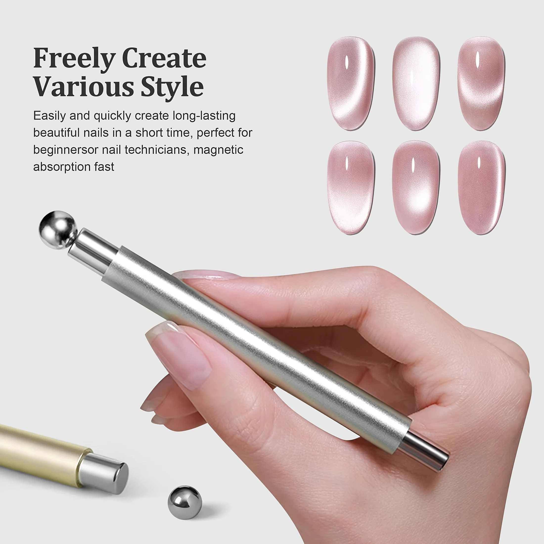 Nail Art Pen & Brush Double-Headed, 3D Cat Eye Effect Tool with Steel Ball Tip, Odorless Magnet, Instant Smudge-Free Design