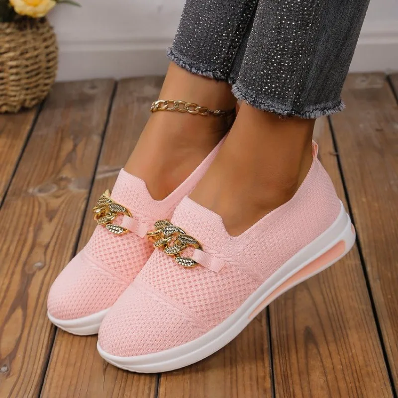 Breathable Knit Loafers for Women Plus Size 43 Light Weight Soft Sole Flats Shoes Woman Autumn Anti-Slip Casual Shoes Ladies