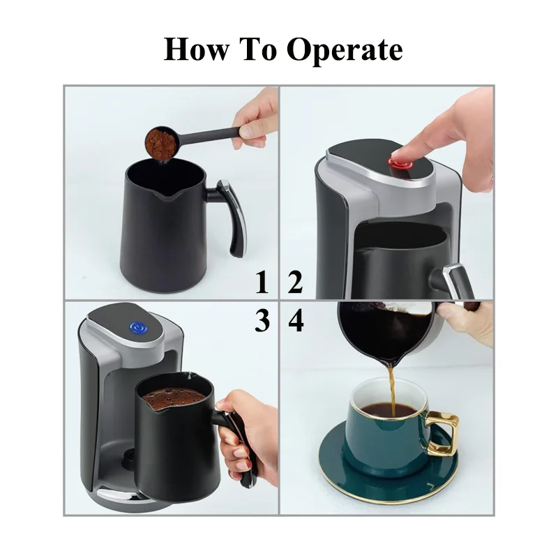 

Portable 8-cup electric Turkish coffee machine 250ml + 250ml capacity for hotel outdoor RV use