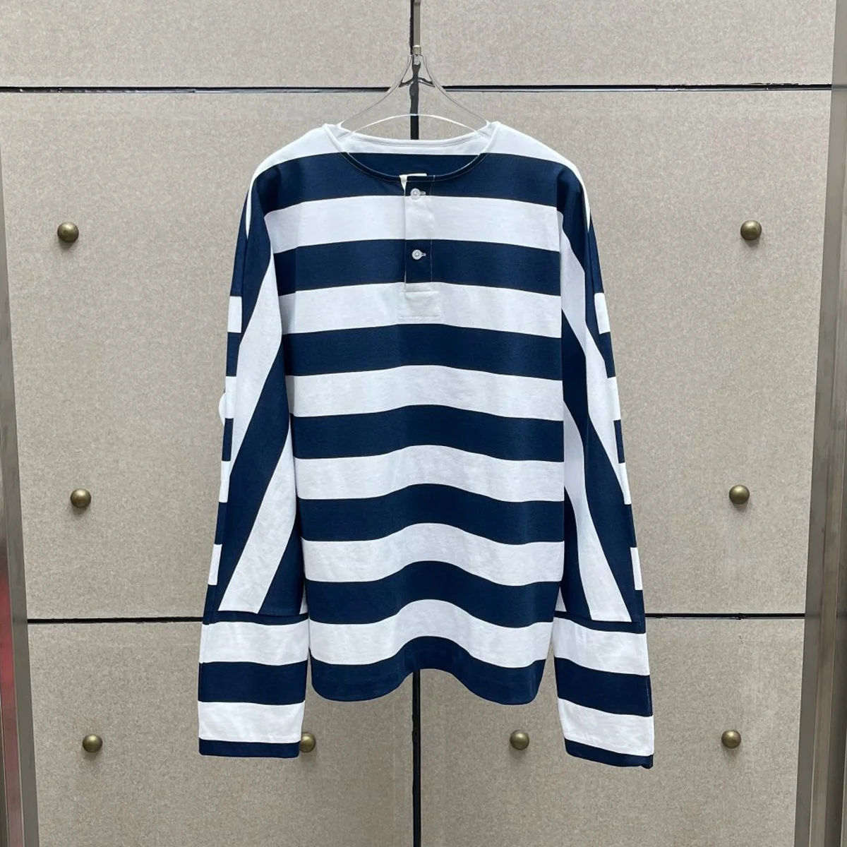 High Quality Women Striped Long Sleeve T‑Shirt Partial Button Placket Loose Fit Casual Blouse Top