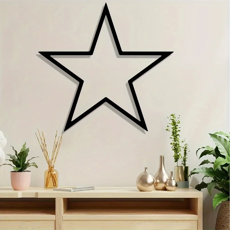 1pc Modern Wrought Iron Five-Point Star Wall Art - Horizontal Geometric Metal Wall Decor Suitable for Living Room, Bedroom