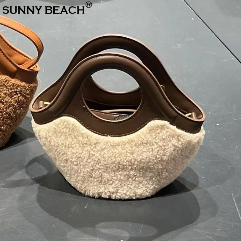 

Fashion Cute Bucket Faux Woolen Fur Bags Women Winter Tote Shoulder Crossbody Faux Fur Handbags Female Fur Bags Girl