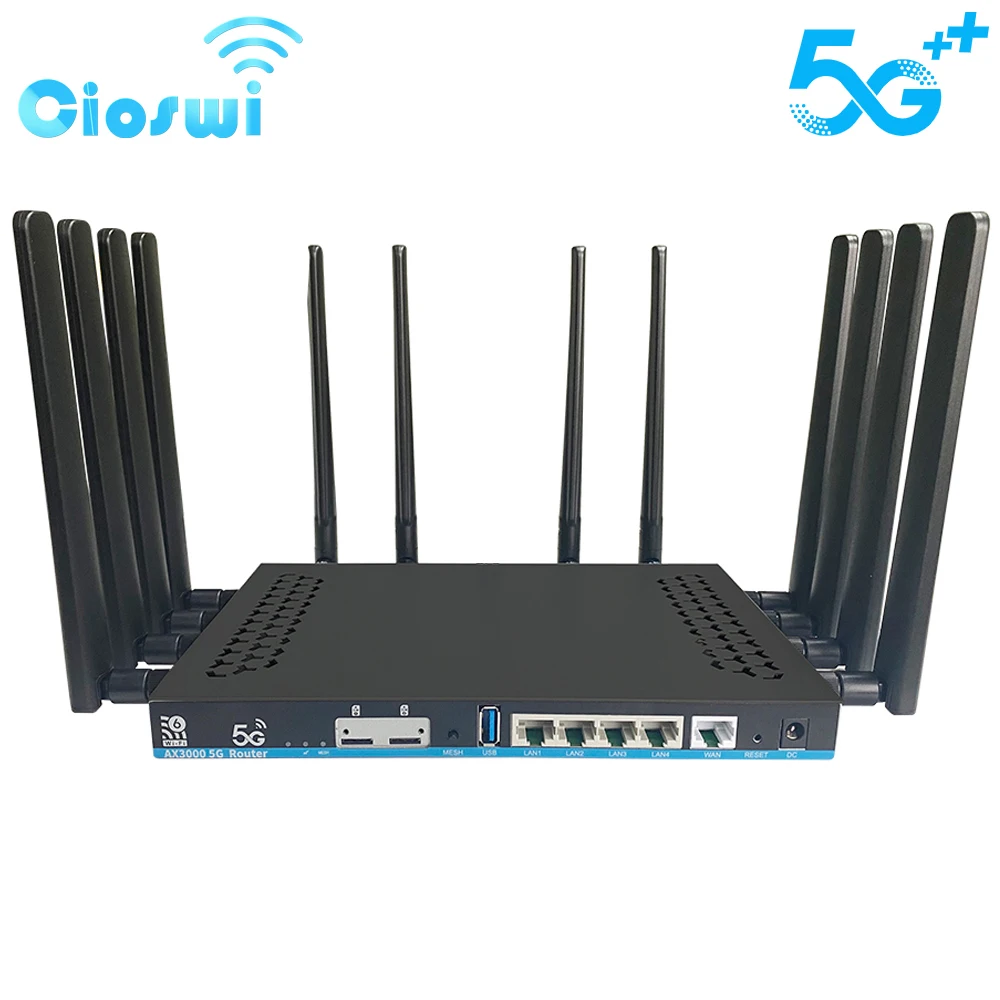 

Wifi-6 5G Router Dual SIM Card Mesh 3000Mbps Openwrt DDR4 1GB 4 Gigabit LAN USB3.0 MU-MIMO 12 Antenna AX3000 WiFi Router