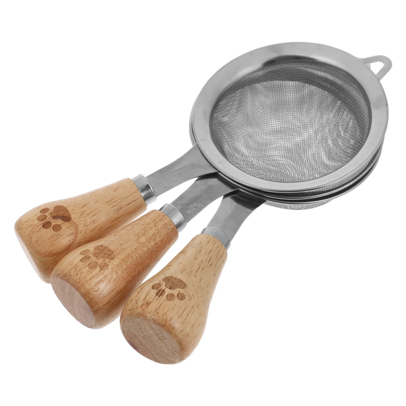 3Pcs Fine Mesh Strainers Set Stainless Steel Strainer Wood Handle Kitchen Sifter Colander Rice Tea Juice Food Cooking Oil Filter