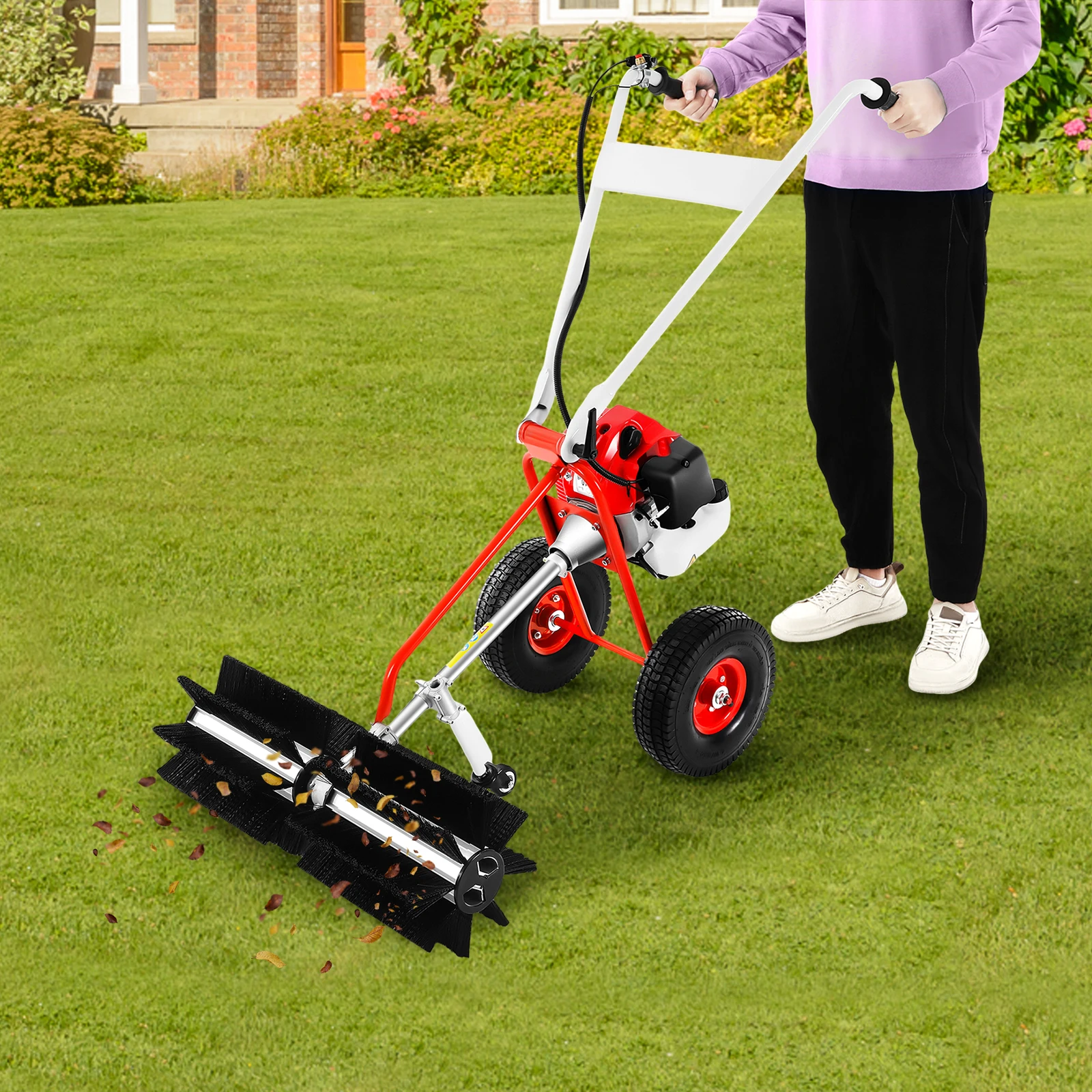 

43cc 1.25kw Lawn Yard Sweeper Hand Pull Start Rolling Brush Head 8500rpm Single-cylinder Air-cooled 2-stroke Gasoline Engine