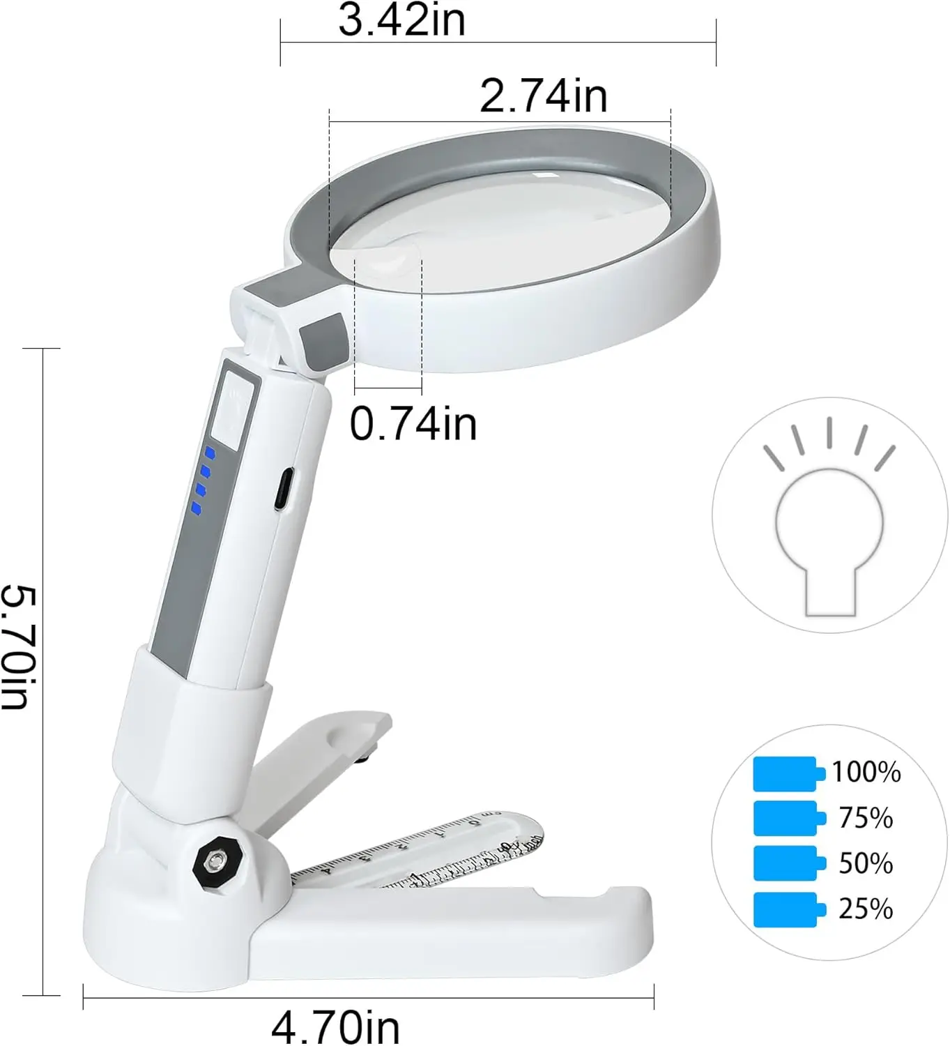 Lupa 5X 11X com luz e suporte, lupa iluminada portátil dobrável de 18 LED para leitura de idosos, moedas