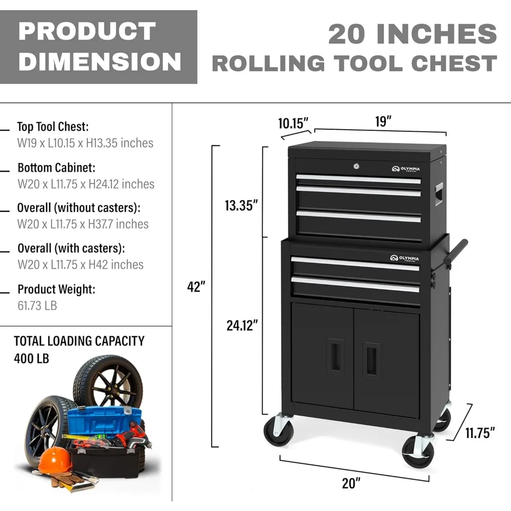 Rolling Tool Chest with Drawers - 5-Drawer Tool Chest Cabinet on Wheels Locking Storage Cabinets Garage