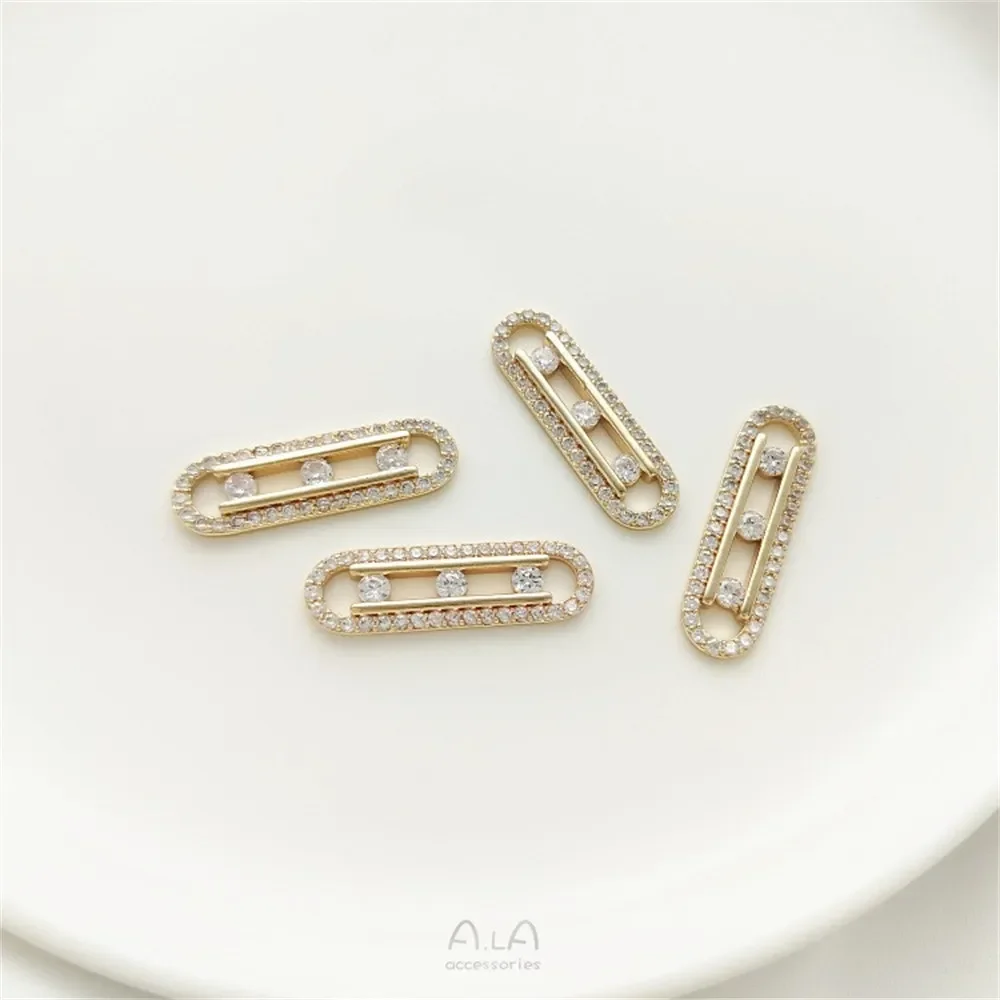 14K Gold-plated Micro-inlaid Zircon Diamond Paper Clip Pin-shaped Pendant Handmade Bracelet Necklace Charms Accessories K497