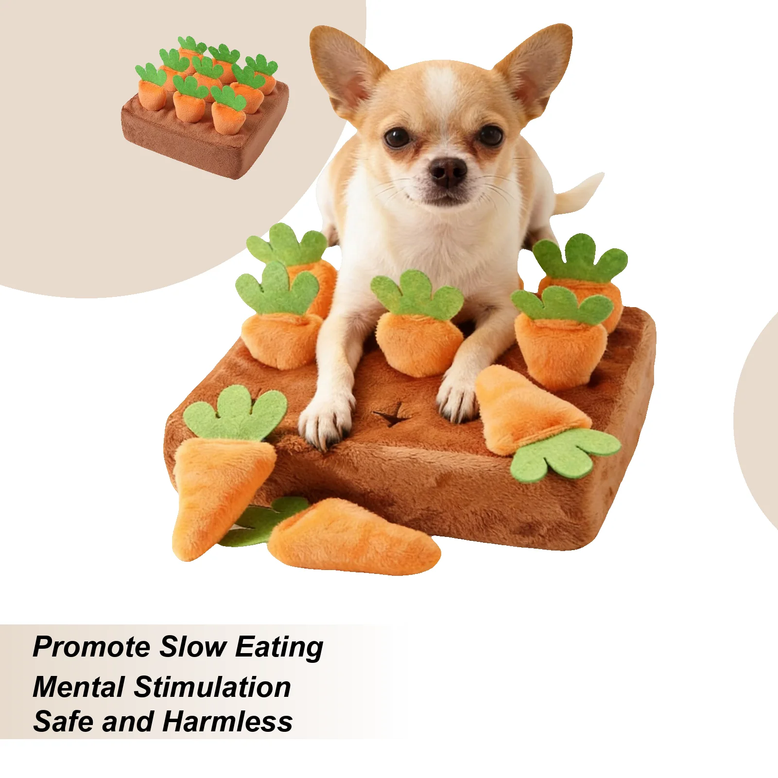Schnüffelmatte für Hunde, interaktive Fütterungsspiele mit Karotten, Welpen-Schnüffelmatte für geistige Übungen, Langeweile-Reduzierung, Kratentraining