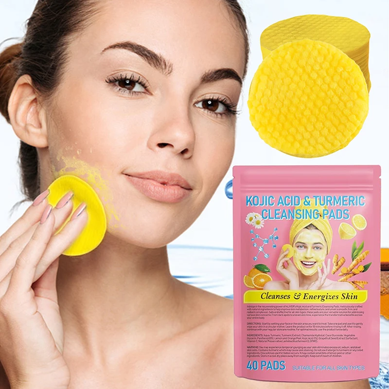 30/40pcs Turmeric Kojic Acid Exfoliating Cleansing Pads Fades Dark Spots Exfoliates Skin Pads Facial Care Supplies